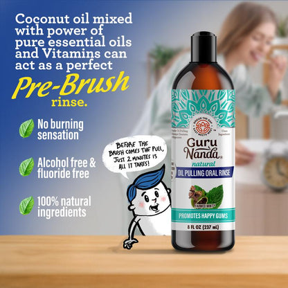Gurunanda Cocomint Pulling Oil with 7 Essential Oils & Vitamins D, E & K2 - 8 Oz
