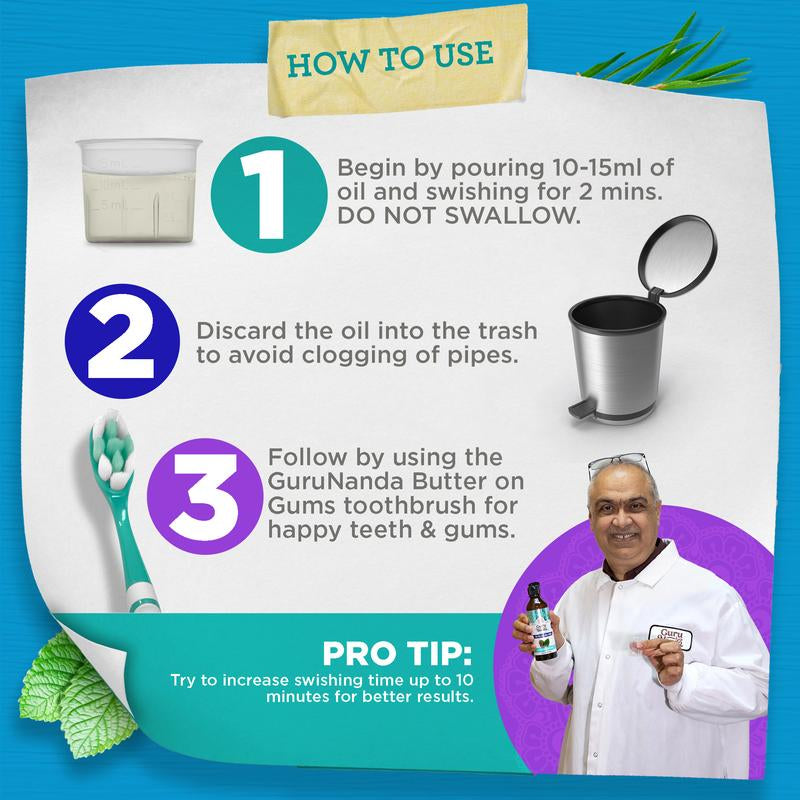 Gurunanda Cocomint Pulling Oil with 7 Essential Oils & Vitamins D, E & K2 - 8 Oz